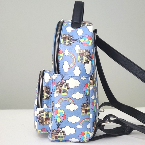 LOUNGEFLY DISNEY PIXAR UP RAINBOW BALLOONS CARL'S HOUSE BACKPACK - Picture 5 of 9